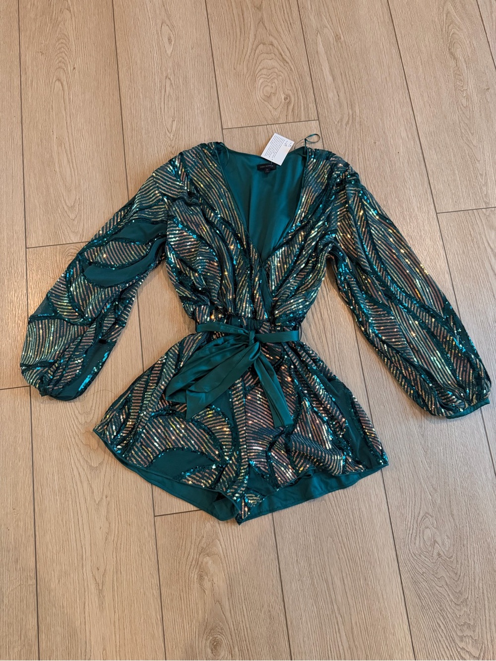 Miss Avenue Emerald Green Sequin V-Neck Crop Romper
